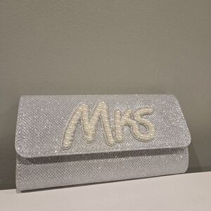 Mrs Silver Clutch with Pearl Detailing